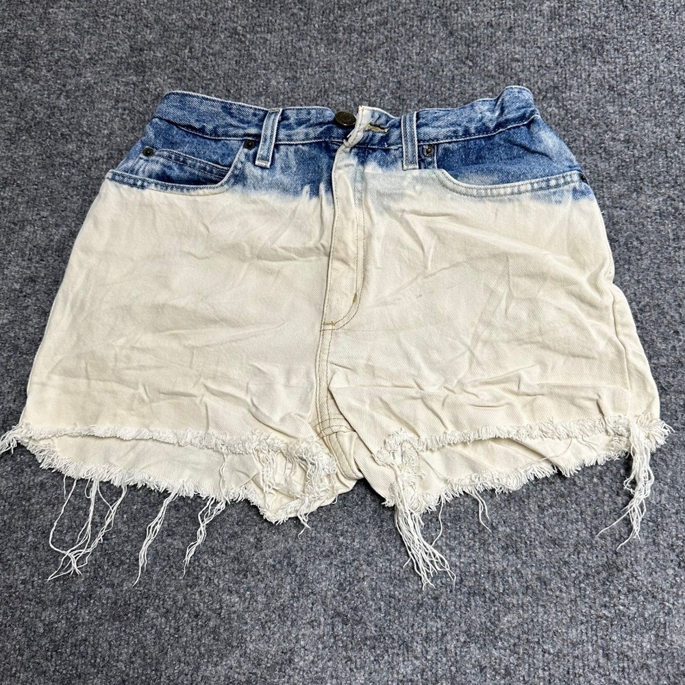 Gap Denim Shorts Womens Size 6 Blue Cream Dip Dye High Waist Frayed Hem Stained